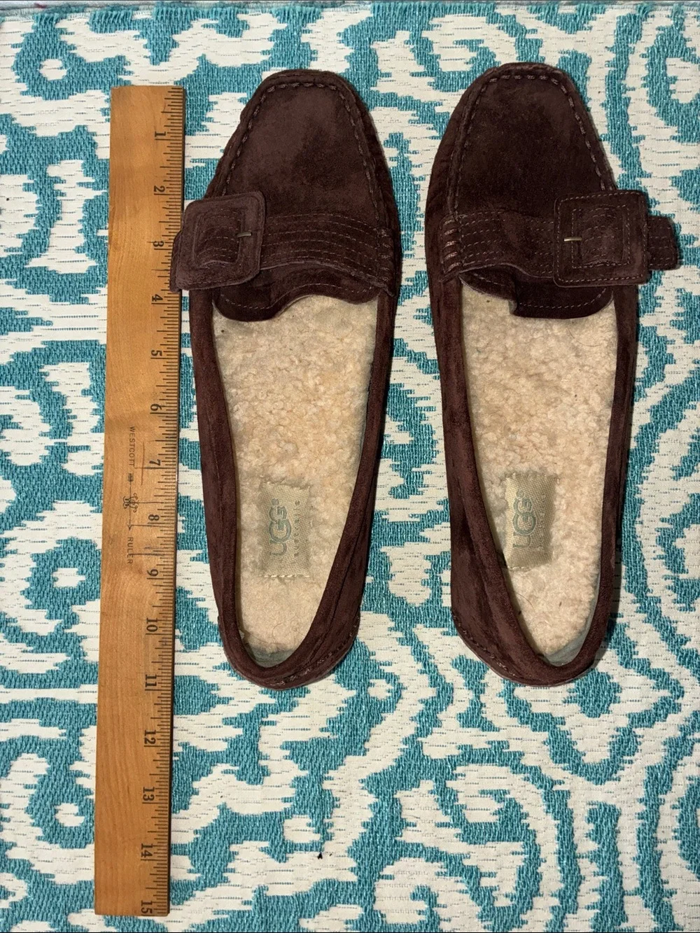 UGG Women’s Dark Brown Suede Shearling-Trim Loafers Sz 8